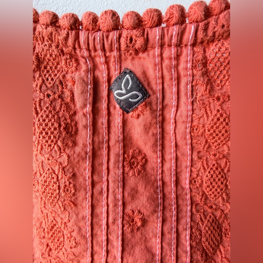 PrAna Coral Eyelet Sleeveless Tank Top Boho Tiered Cotton Women’s Small - Picture 5 of 6
